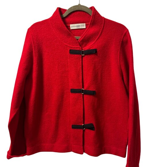 Marisa Christina Red Wool Jacket With Black Velcro Closure Sz  S jacket - Picture 8 of 12